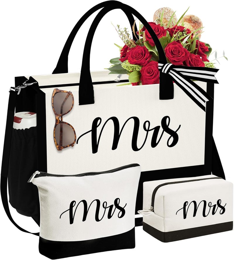 YOOLIFE Valentines Day Gifts for Women - Initial Canvas Tote Bag & Makeup Bag, Birthday Gifts for Women Mom Sister Friends - Image 1